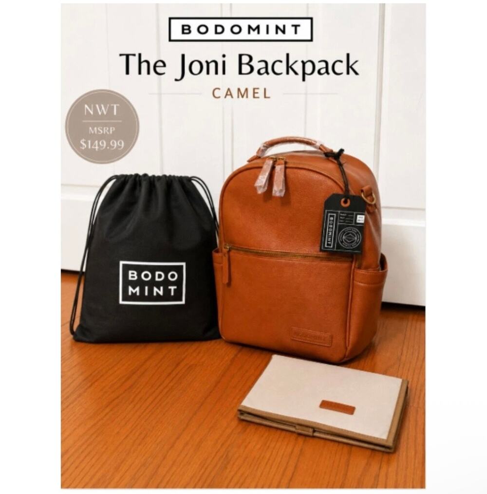 NWT Bodomint Joni 2.0 Vegan Leather Convertible Backpack Diaper Bag Cognac Brown